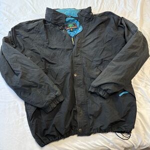 Vintage 90s Field & Stream Black Windbreaker Jacket with Pocket Hood Size 2XLT